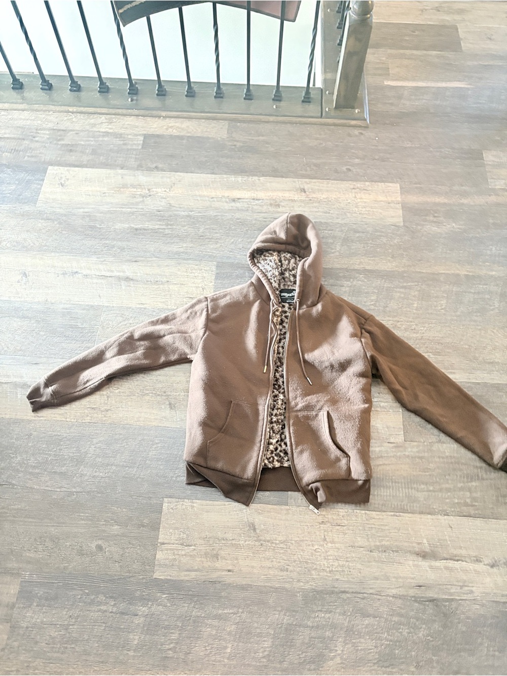 Brown Sherpa-Lined Hoodie Jacket - Unknown Brand